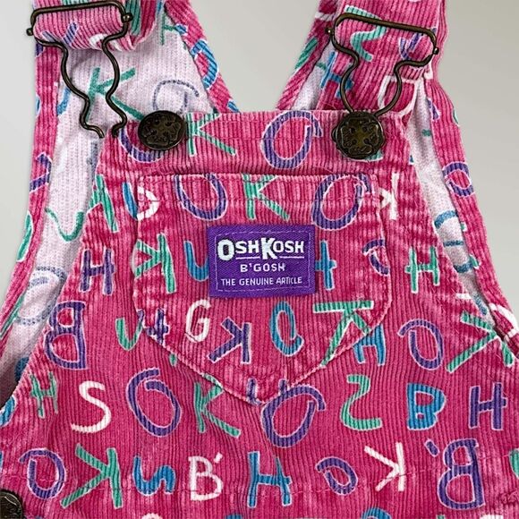 Vintage Oshkosh B'gosh Girl's Overalls Pink Alphabet Print Bibs Size 18 mos - Picture 2 of 10